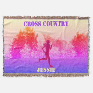 Girls Cross Country Running Rainbow Throw Blanket Decke