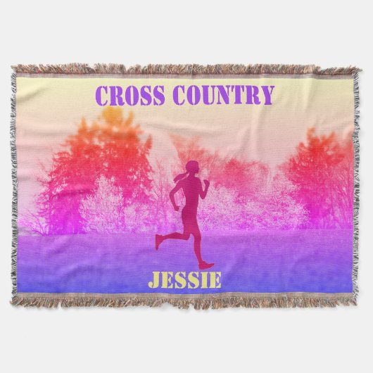 Girls Cross Country Running Rainbow Throw Blanket Decke (Vorderseite)