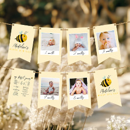 Girls Cute 1st Bee Day Birthday Milestone Photo  Wimpelkette