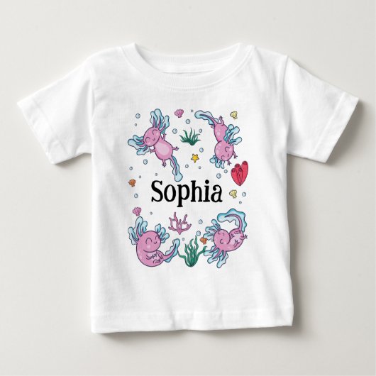 Girls Cute and Modern Pink Axolotl and Name Kids Baby T-shirt (Vorderseite)