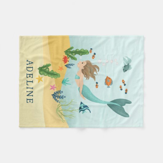 Girls Cute and Whimsical Magical Mermaid Sea Kids Fleecedecke (Vorderseite (Horizontal))