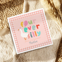 Girls Cute Four Ever Silly Farm Goose 4th Birthday