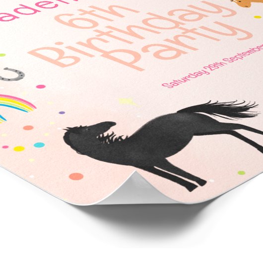 Girls Cute Horse Unicorn Birthday Welcome Sign Poster (Ecke)