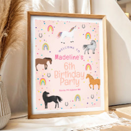 Girls Cute Horse Unicorn Birthday Welcome Sign Poster