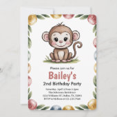Girls Cute Monkey Jungle Birthday Party Einladung (Vorderseite)