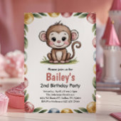 Girls Cute Monkey Jungle Birthday Party Einladung