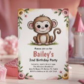 Girls Cute Monkey Jungle Birthday Party Einladung