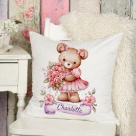 Girls Cute Nursery Throw Pillow With A Teddy Bear Kissen