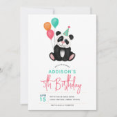 Girls Cute Panda Bear 5th Birthday Party Einladung (Vorderseite)