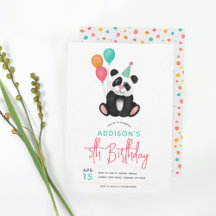 Girls Cute Panda Bear 5th Birthday Party