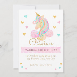 Girls Cute Pastel Unicorn Magical Birthday Einladung