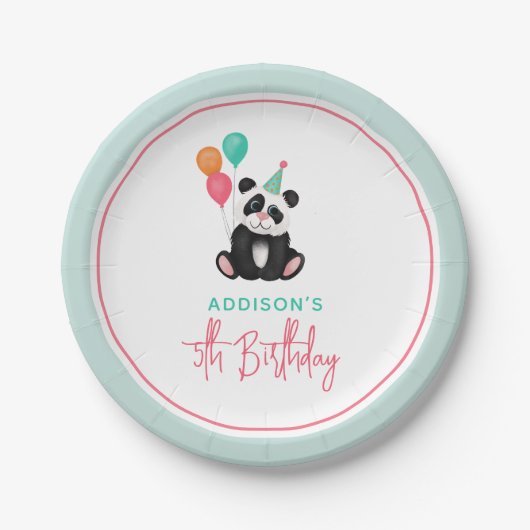 Girls Cute Pink Panda Bear 5th Birthday Party Pappteller (Vorderseite)