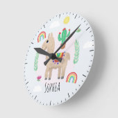 Girls Cute Pink Rainbow Llama Alpaca Kids Nursery Runde Wanduhr (Winkel)