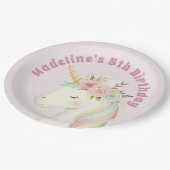 Girls Cute Pink Unicorn Birthday Pappteller (Schrägansicht)