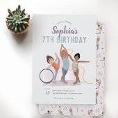 Girls Cute Purple Gymnastics 7th Birthday Einladung