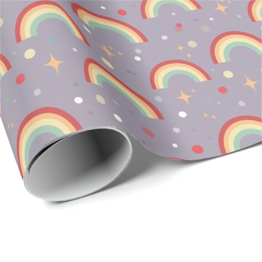 Girls Cute Purple Magical Rainbow Birthday Geschenkpapier (Rolleneckpunkt)