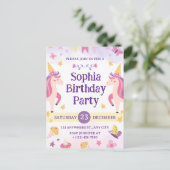 Girls Cute Purple Unicorn Kids 1th Birthday Postkarte (Stehend Vorderseite)