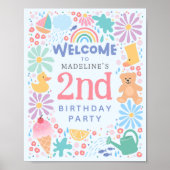 Girls Cute Rainbow Pool 2nd Birthday Welcome Poster (Vorne)