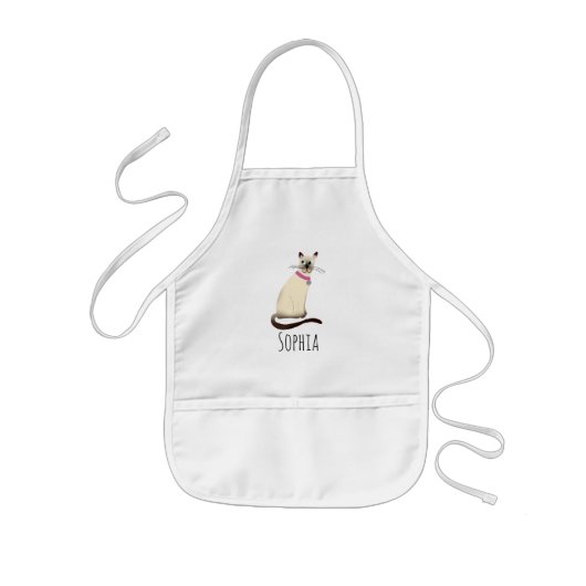 Girls Cute Siamese Cat Cartoon with Name Kinderschürze (Vorne)