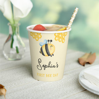 Girls Cute Summer First Bee Day 1st Birthday Pappbecher