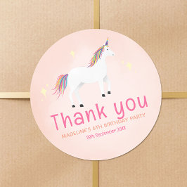 Girls Cute Unicorn Birthday Thank You Favor Runder Aufkleber