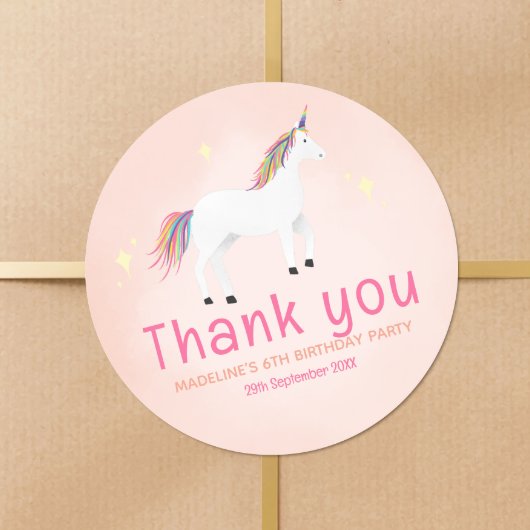 Girls Cute Unicorn Birthday Thank You Favor Runder Aufkleber