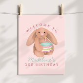 Girls Cute Woodland Bunny Birthday Welcome Poster