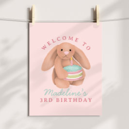 Girls Cute Woodland Bunny Birthday Welcome Poster