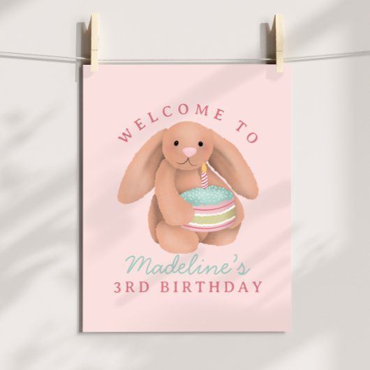 Girls Cute Woodland Bunny Birthday Welcome Poster