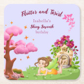 Girls Cute Yellow Fairy Fairytale home Rechteckiger Pappuntersetzer (Vorderseite)