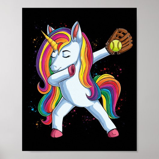 Girls Dabbing Softball Unicorn Bekleidung Sport Poster (Vorne)