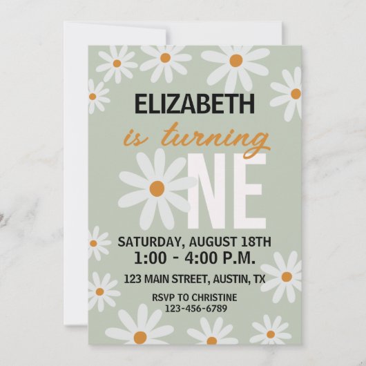 Girls Daisy Einladung zum ersten Geburtstag (Vorderseite)