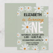 Girls Daisy Einladung zum ersten Geburtstag (Vorne/Hinten)