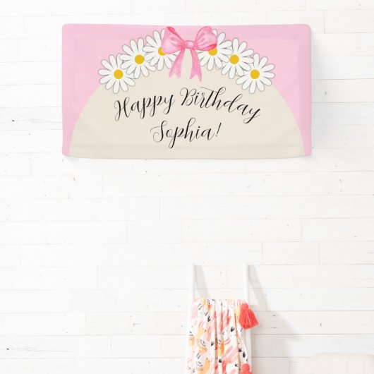 Girl's Daisy Flower and Bow Birthday Banner (InSitu)