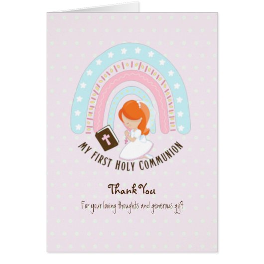 Girl's Danke Heilige Kommunion Card - Rotes Haar (Vorne)