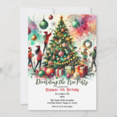 Girls Dekorieren der Baum Holiday Party Einladung (Vorderseite)