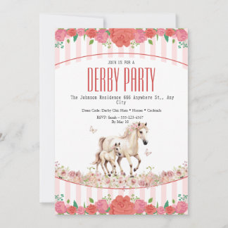 Girls Derby Party Invitation Pink Floral Horse Bir Einladung