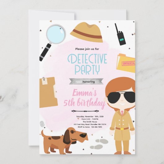 Girls Detective Party Invitation Einladung (Vorderseite)