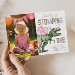 Girl's Dinosaur Einladung zum ersten Geburtstag