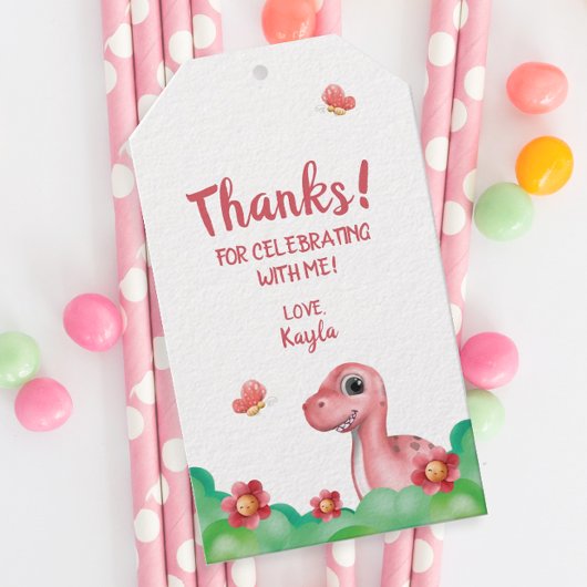 Girl's Dinosaur Geburtstag Danke Geschenkanhänger