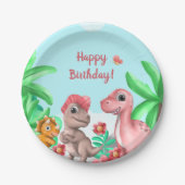 Girl's Dinosaur Geburtstag Pappteller (Vorderseite)