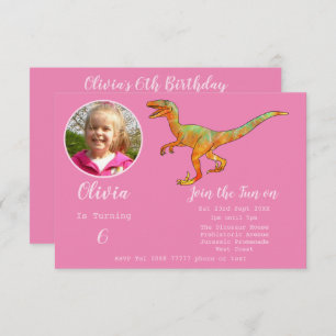 Girls Dinosaur Geburtstag Velociraptor Party Pink Einladung