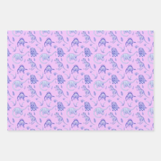 Girls Dinosaur Geschenkwrap in drei Farben Geschenkpapier Set (Vorderseite 2)