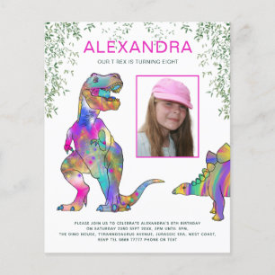 Girls Dinosaur Haushalt Geburtstagsparty Einladung Flyer