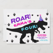 Girl's Dinosaur Party Hat Geburtstag Einladung (Vorderseite)