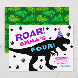 Girl's Dinosaur Party Hat Geburtstag Einladung