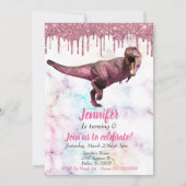 Girl's Dinosaurier Pink Glitzer Tyrannosaurus Einladung (Vorderseite)
