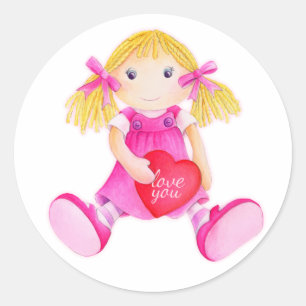 Girls doll Aquarellsticker Runder Aufkleber