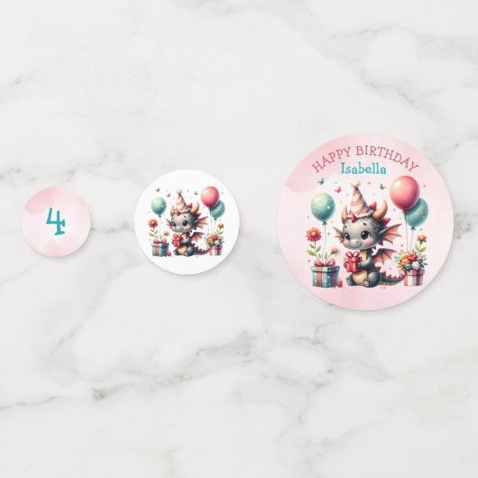 Girl's Dragon Themed Birthday Party Konfetti (Vorderseiten)