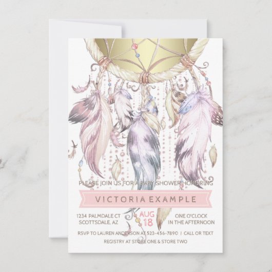 Girls Dream Catcher Baby Shower Einladungen (Vorderseite)